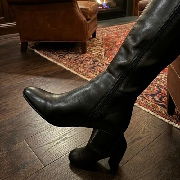 NWT Top Moda Black Knee High Boots 2” Block Heel Faux Leather Tall Boot - Picture 6 of 6